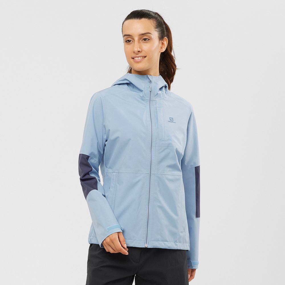 Salomon Singapore Womens Jackets - OUTRACK WATERPROOF 2.5L Ashley Blue | 64197-LIEY